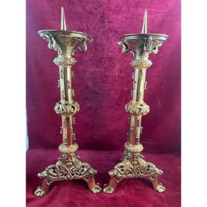 Pair Of Gilded Bronze Candlesticks