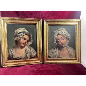 Pair Of Paintings Of Young Girls 