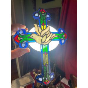 Beautiful Stained Glass Cross With Eucharistic Dove