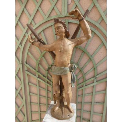 Saint Sebastien Statue Wood 17 Eme Siecle