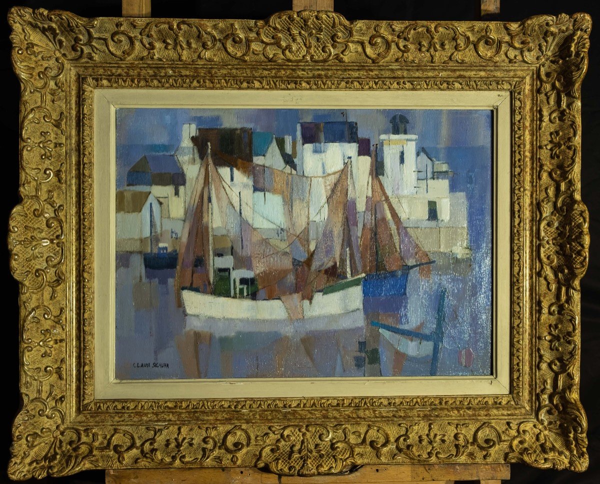 Claude SCHURR ( 1921-2014) - Bateaux au port 