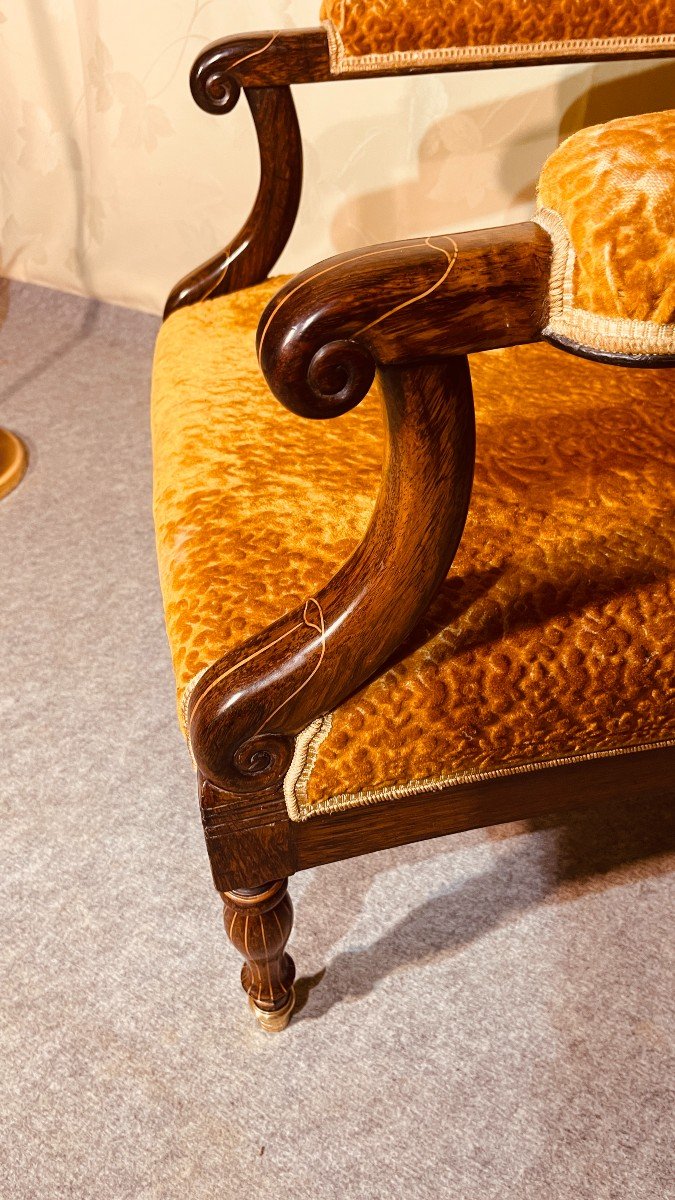 Charles X Armchair In Rosewood, 19th Century-photo-4