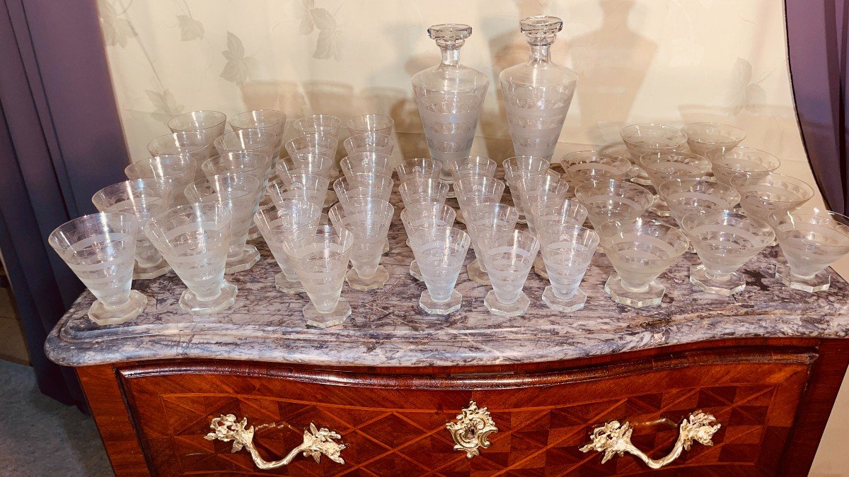Glass Service Model Quincy By René Lalique 45 Pieces 43 Glasses + 2 Carafes-photo-6