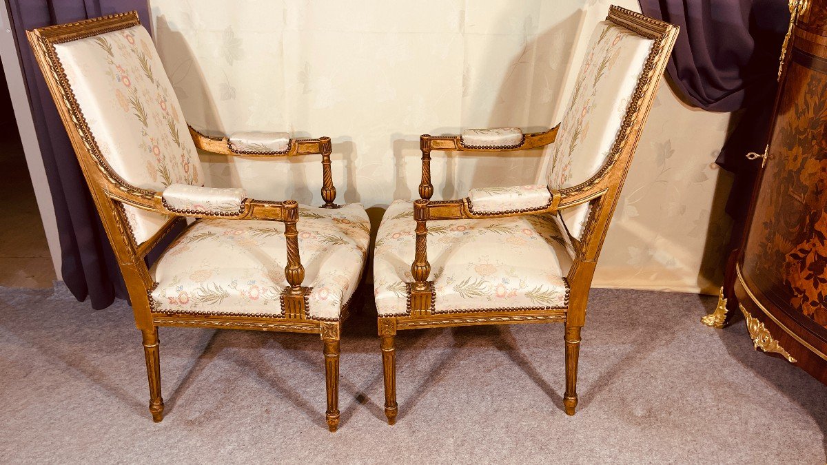 Paire De Fauteuils Louis XVI , Epoque XXe -photo-5