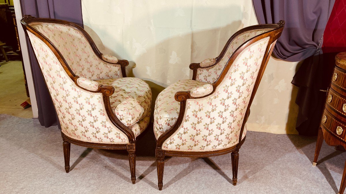Pair Of Large Louis XVI Bergeres With Cushions, Nineteenth Time-photo-2