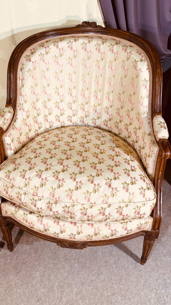 Pair Of Large Louis XVI Bergeres With Cushions, Nineteenth Time-photo-4