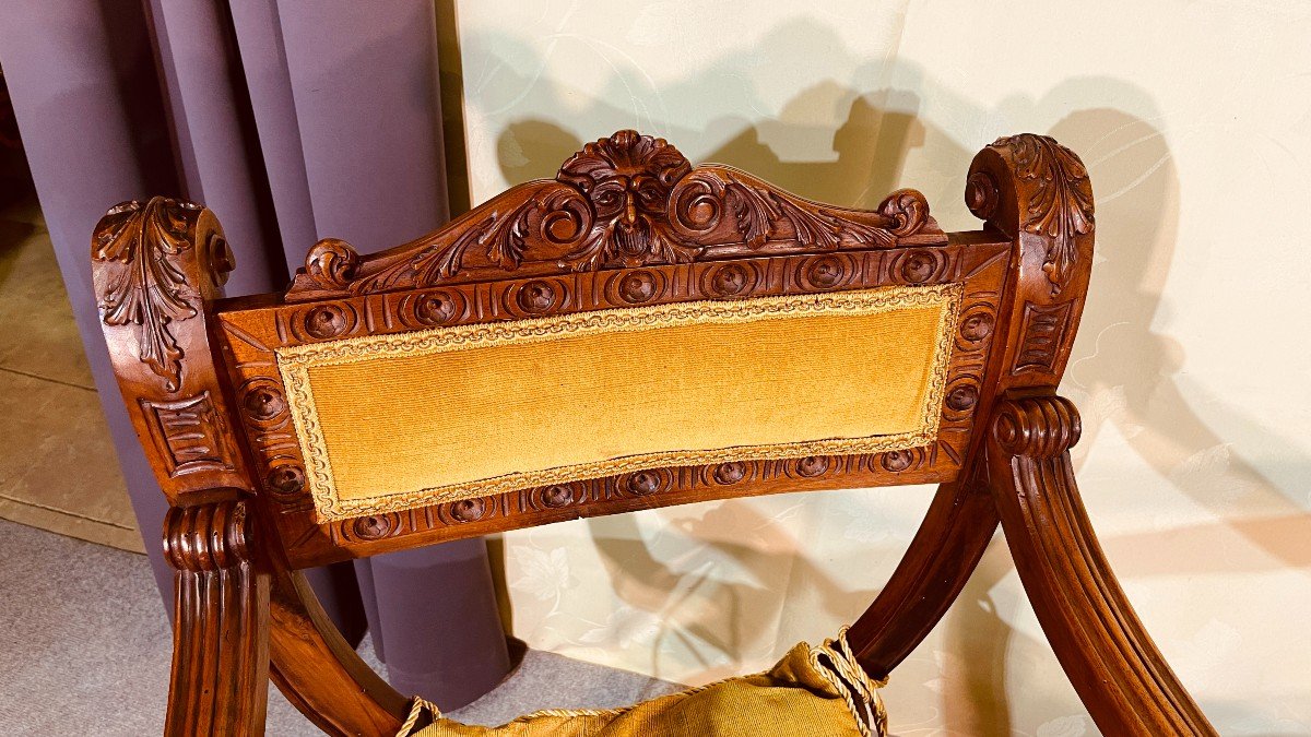 Pair Of Curules Armchairs, In Walnut, 19th Century Period-photo-4