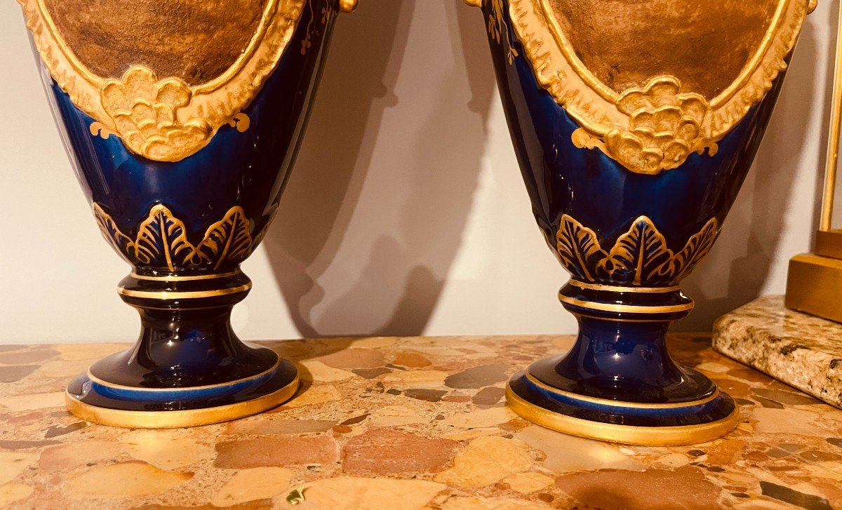 Pair Of Covered Vases: Choisy Le Roi, 19th Century-photo-4