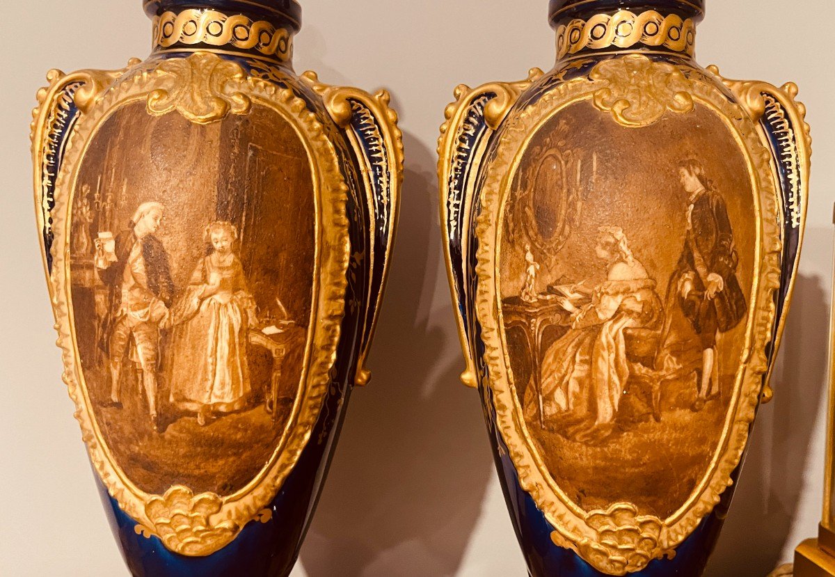 Pair Of Covered Vases: Choisy Le Roi, 19th Century-photo-6