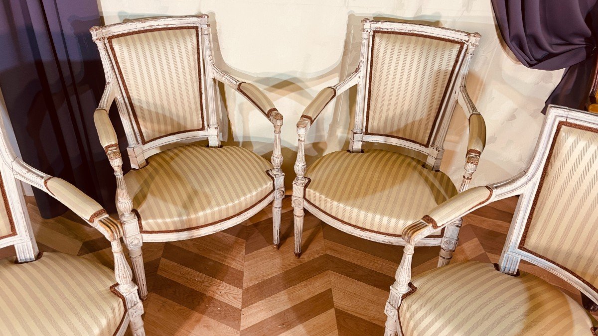 4 Directoire Armchairs, Late 19th Century-photo-2