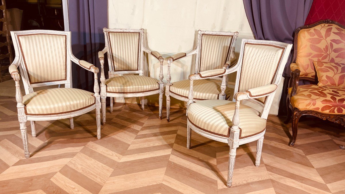 4 Directoire Armchairs, Late 19th Century-photo-3