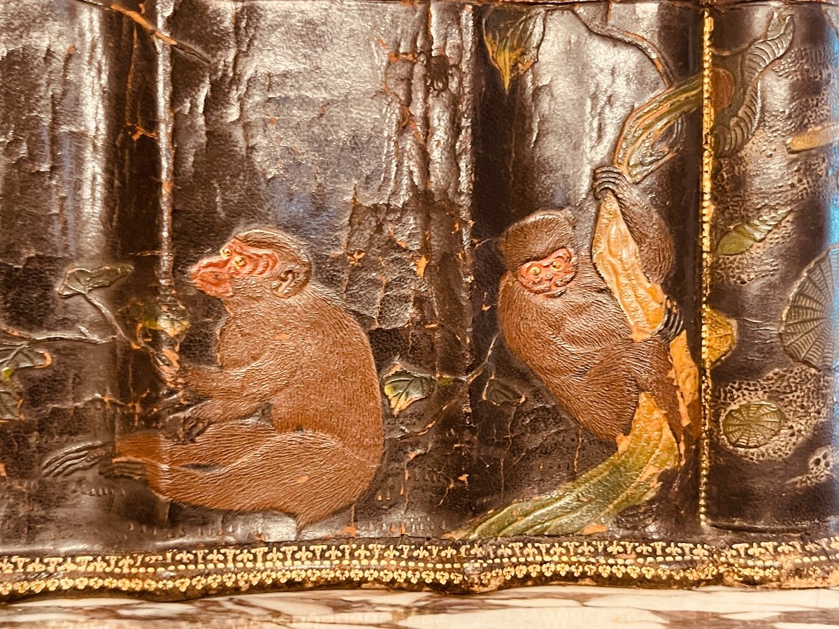 Susse Freres Box, Decor Of Monkeys And Scarabs, Signed Art d'Asie-photo-5