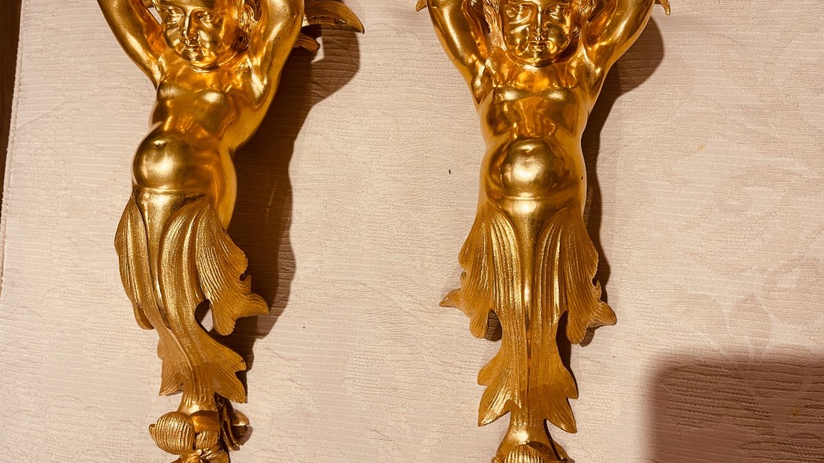 Pair Of Wall Consoles In Gilt Bronze. 19th Century -photo-4