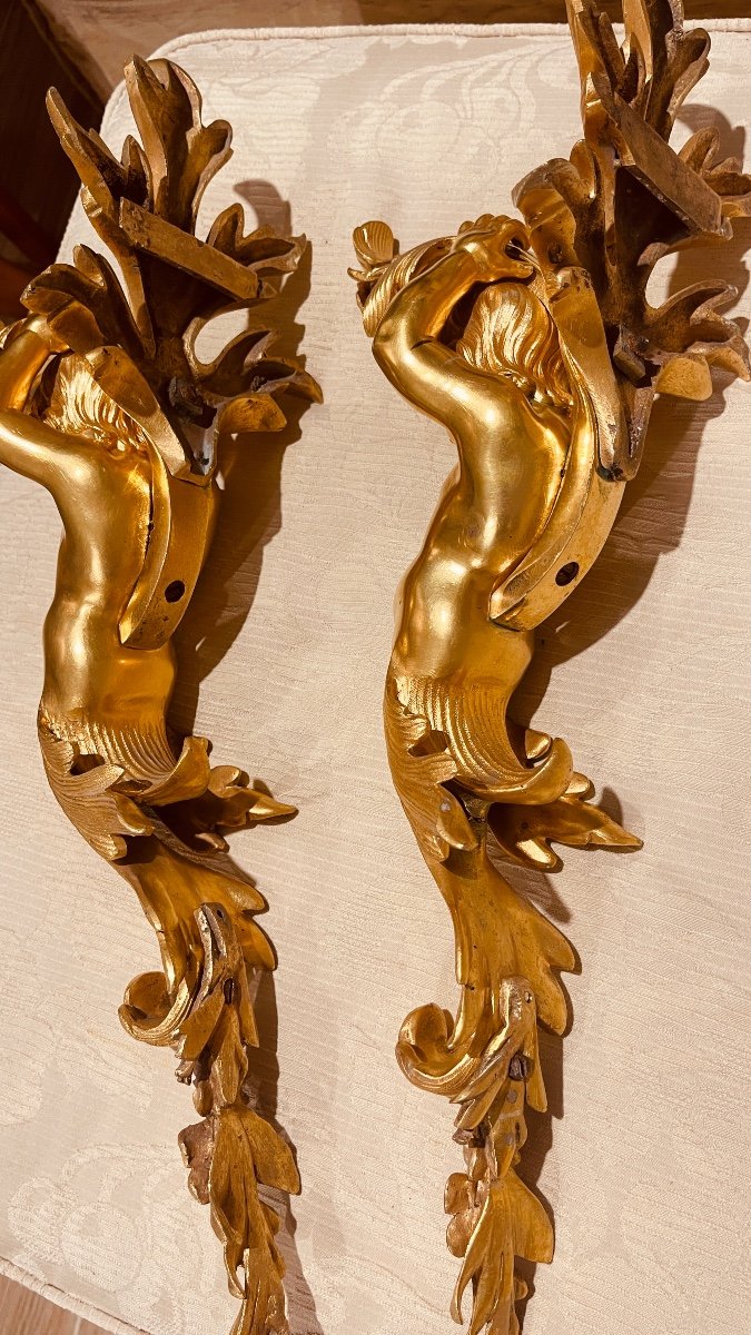 Pair Of Wall Consoles In Gilt Bronze. 19th Century -photo-1