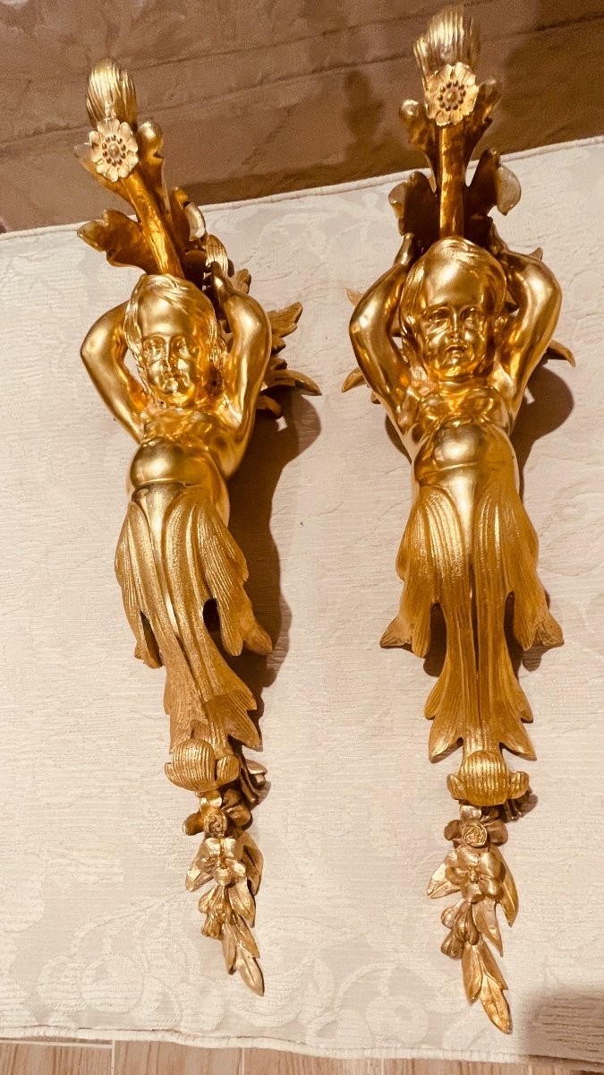 Pair Of Wall Consoles In Gilt Bronze. 19th Century -photo-2