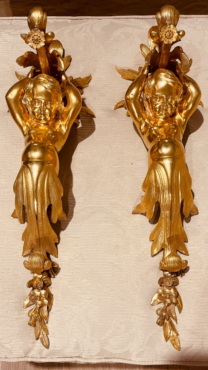 Pair Of Wall Consoles In Gilt Bronze. 19th Century -photo-6