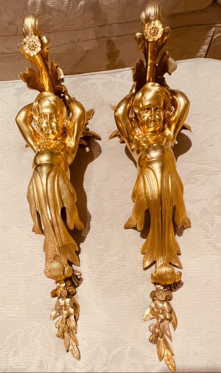 Pair Of Wall Consoles In Gilt Bronze. 19th Century 