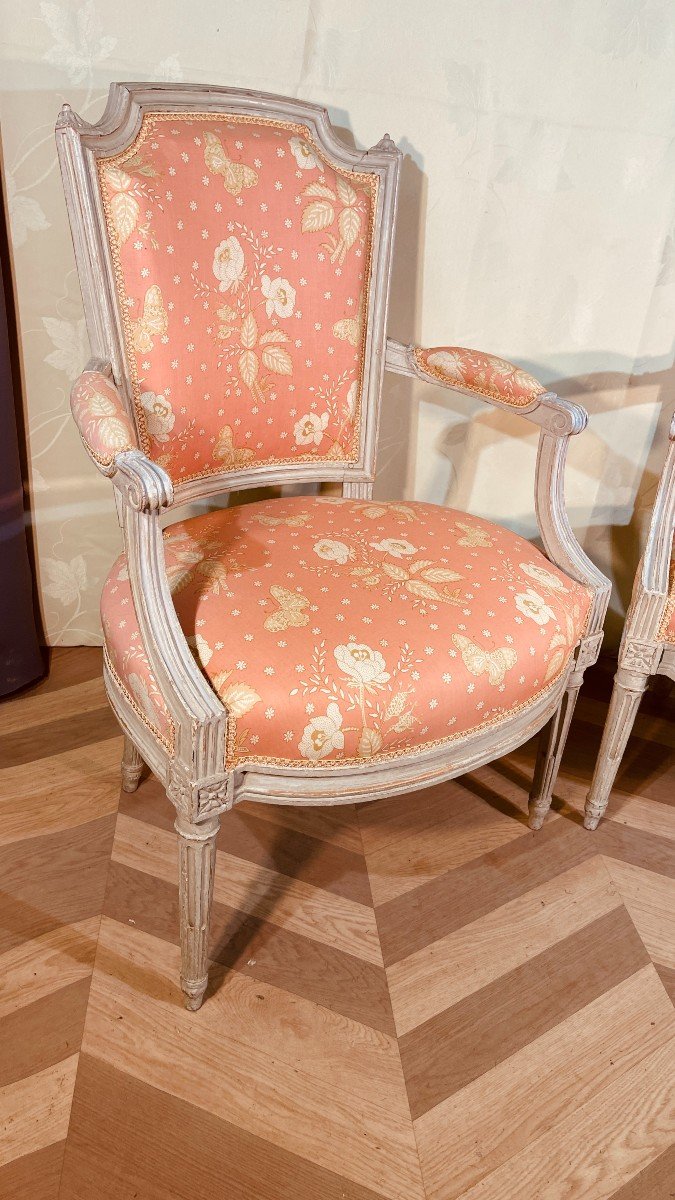 Paire de Fauteuils Louis 16 , Estampillés  PLUVINET , Epoque 18ème -photo-4