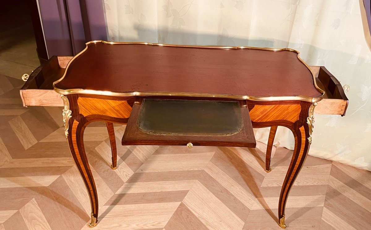 Louis 15 Desk In Marquetry, Stamped Beurdeley -photo-8