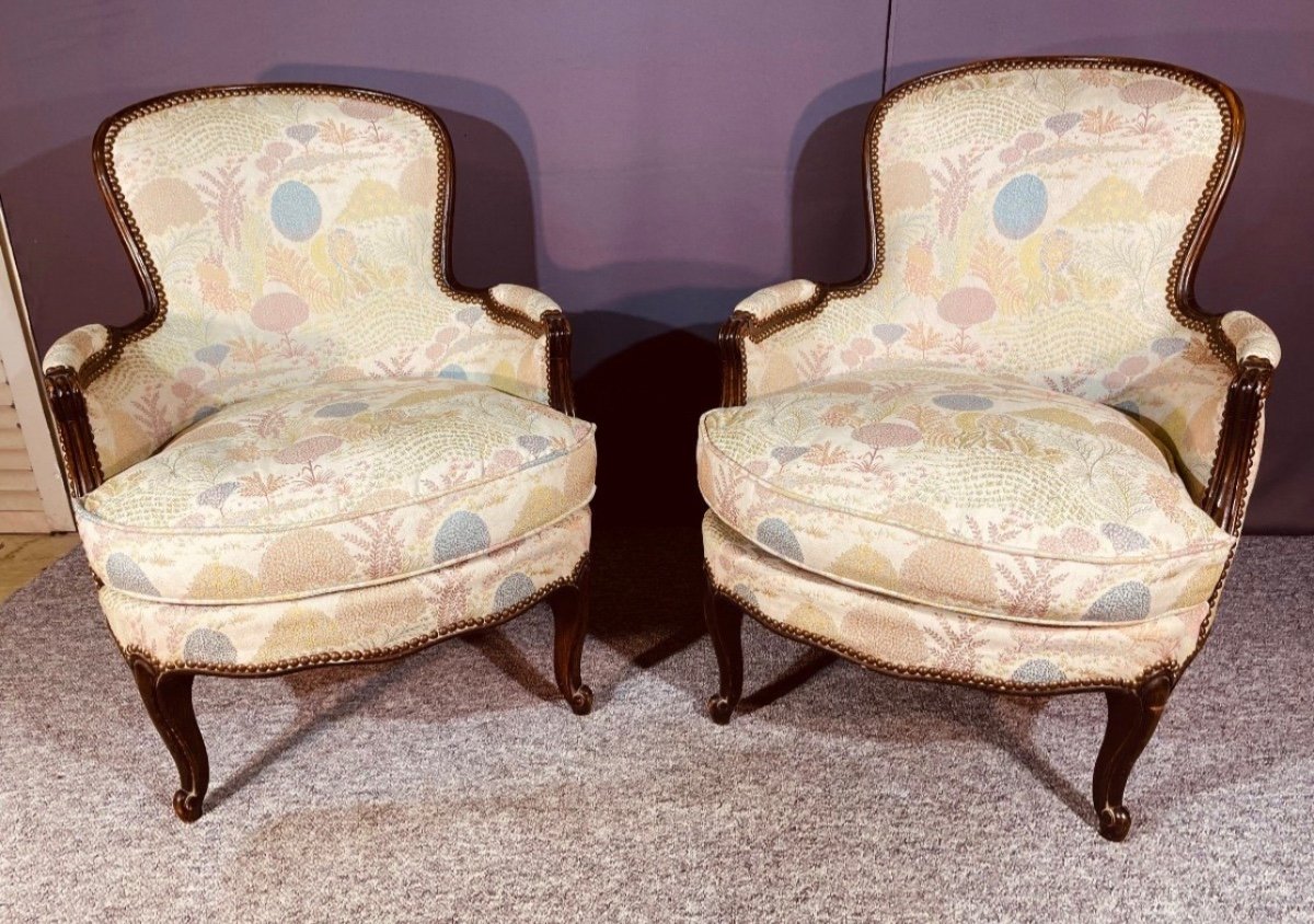 Pair Of Bergères With Cushions, 19th Century 