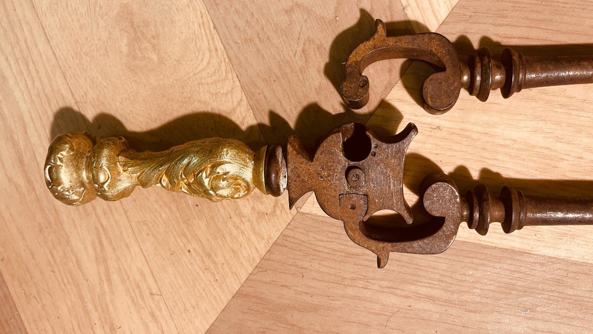 Wrought Iron And Bronze Shovel And Tongs, 19th Century -photo-2