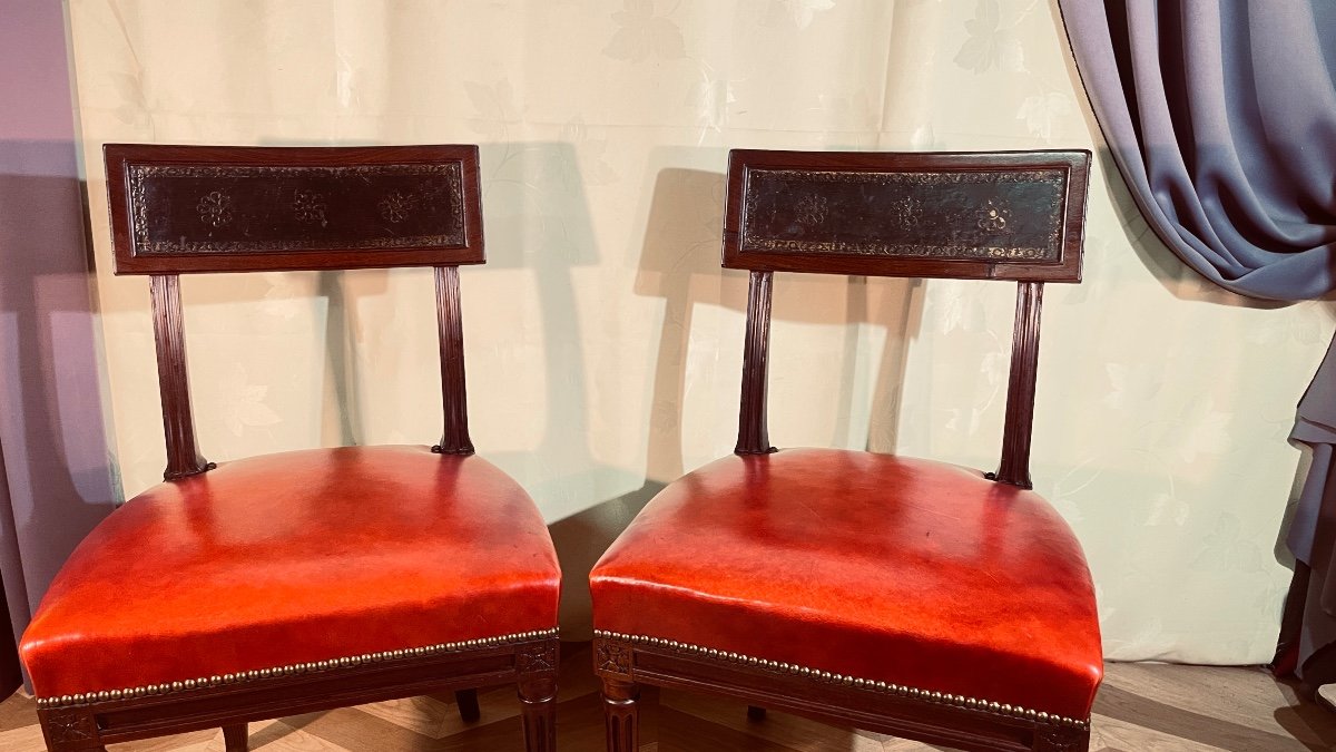 Pair Of Etruscan Mahogany Chairs Attr A G. Jacob -photo-1