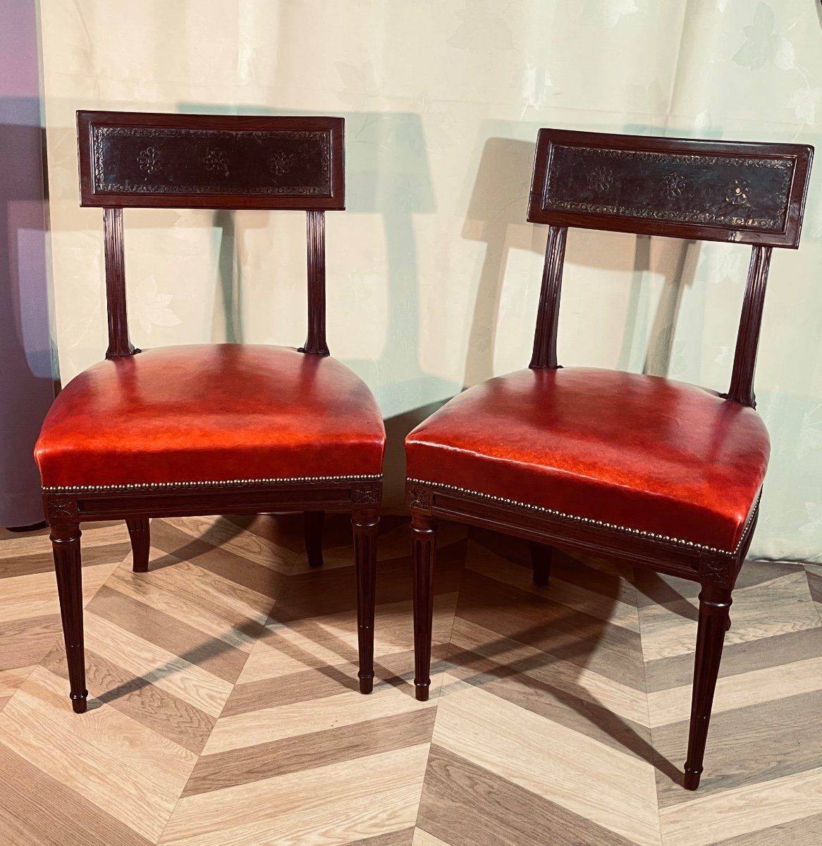 Pair Of Etruscan Mahogany Chairs Attr A G. Jacob -photo-7