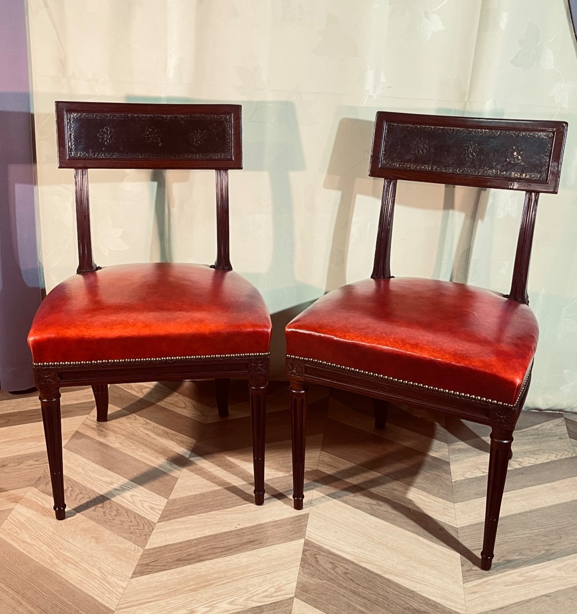 Pair Of Etruscan Mahogany Chairs Attr A G. Jacob 