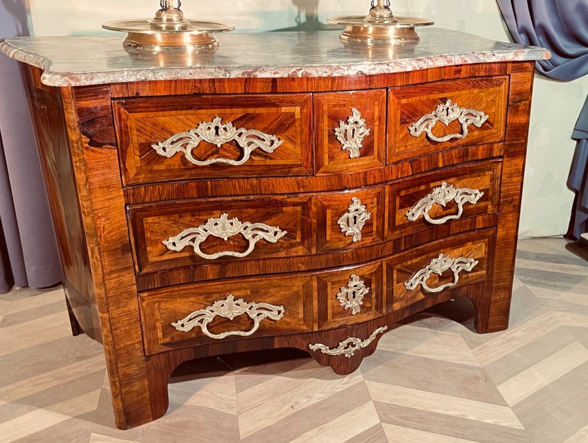 Louis XIV Chest Of Drawers, Curved On All Sides, 18th Century 