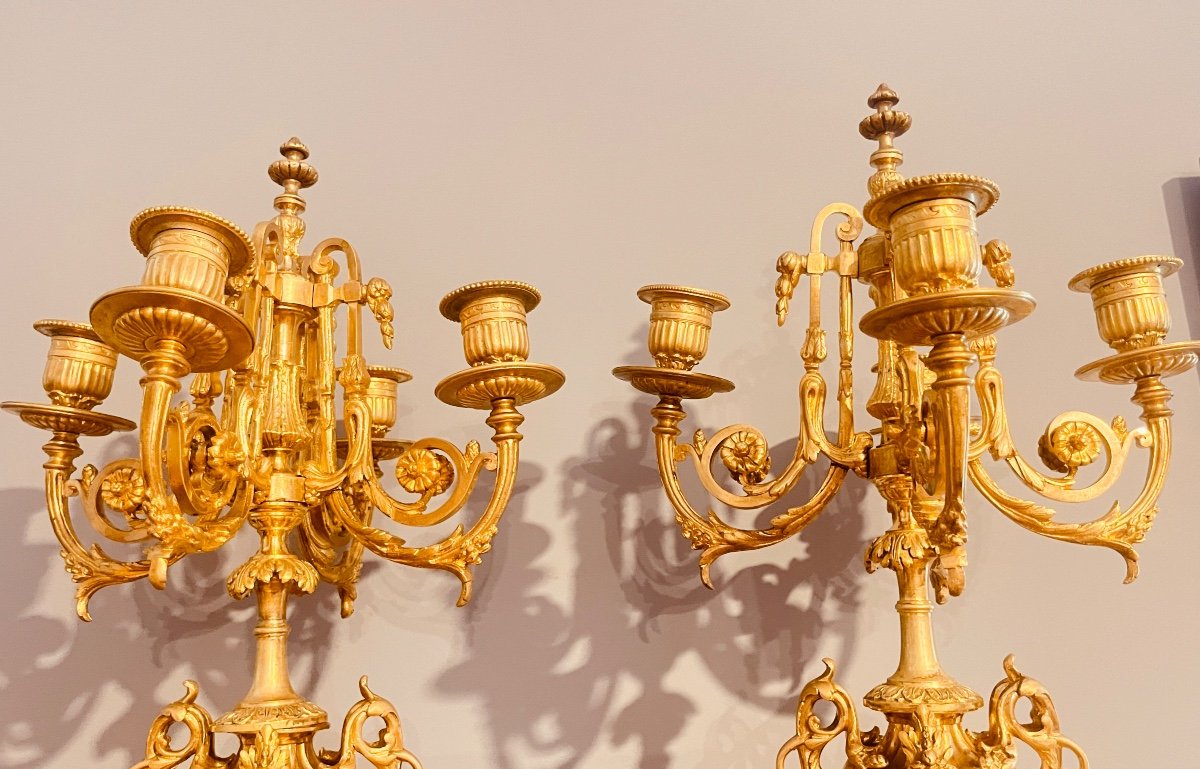 Pair Of Bronze Candelabra, H 55 Cm -photo-4