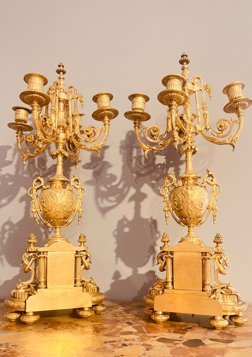 Pair Of Bronze Candelabra, H 55 Cm -photo-3