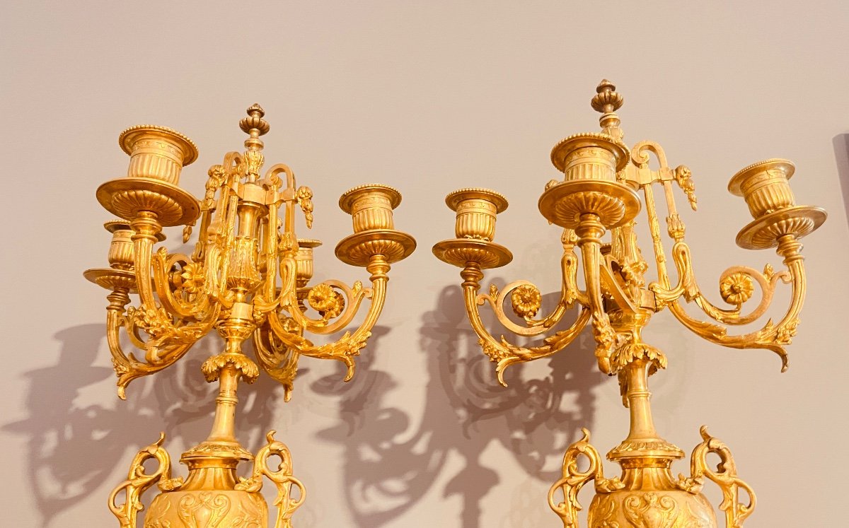 Pair Of Bronze Candelabra, H 55 Cm -photo-5