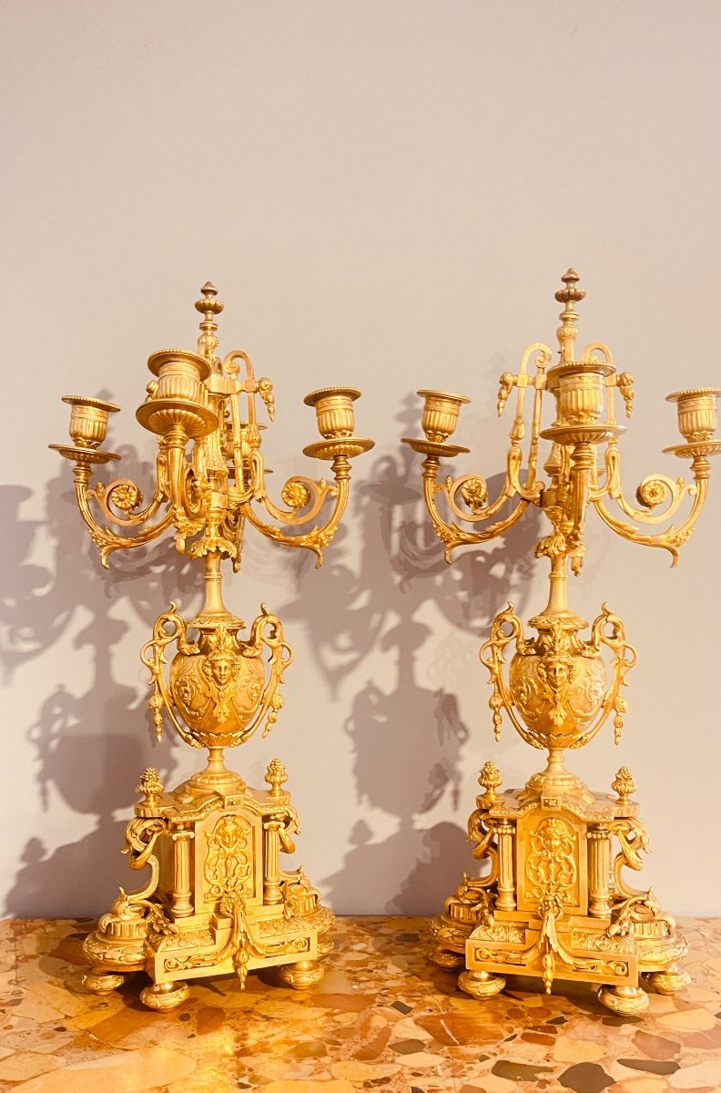 Pair Of Bronze Candelabra, H 55 Cm -photo-7