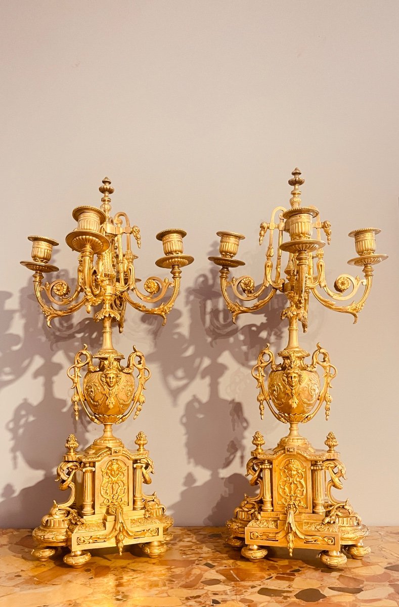 Pair Of Bronze Candelabra, H 55 Cm 