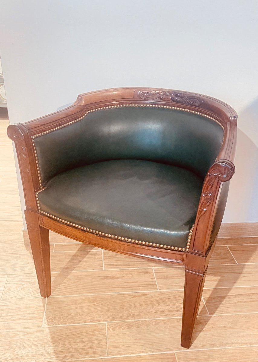 Large Office Chair, Leather Seat, 19th Century -photo-2