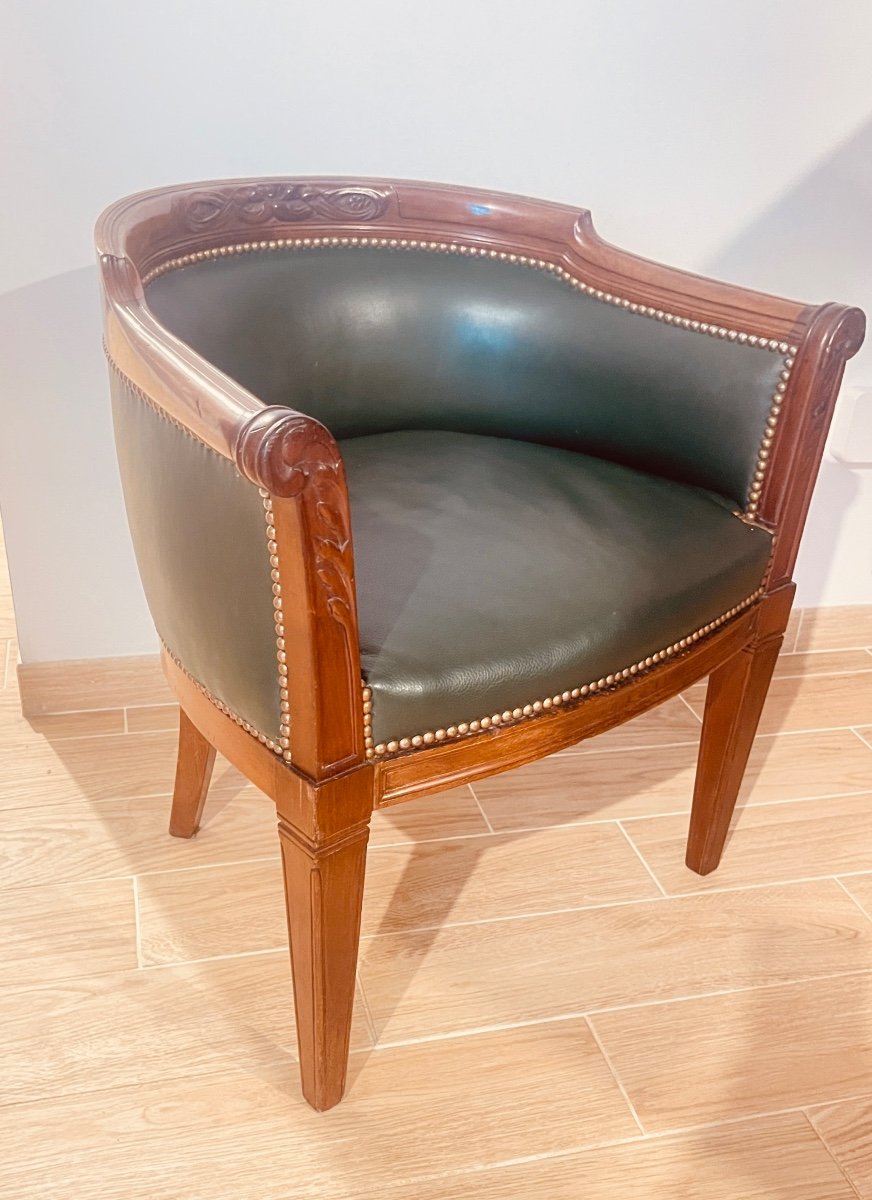 Large Office Chair, Leather Seat, 19th Century -photo-4