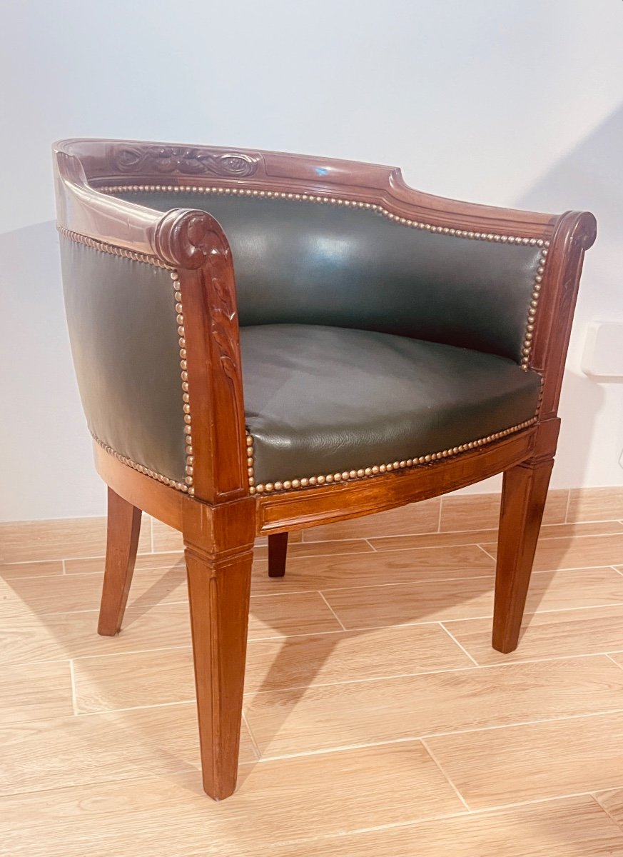 Large Office Chair, Leather Seat, 19th Century -photo-5