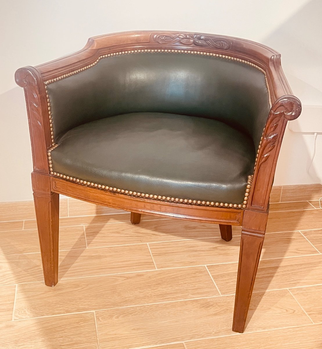 Large Office Chair, Leather Seat, 19th Century -photo-6