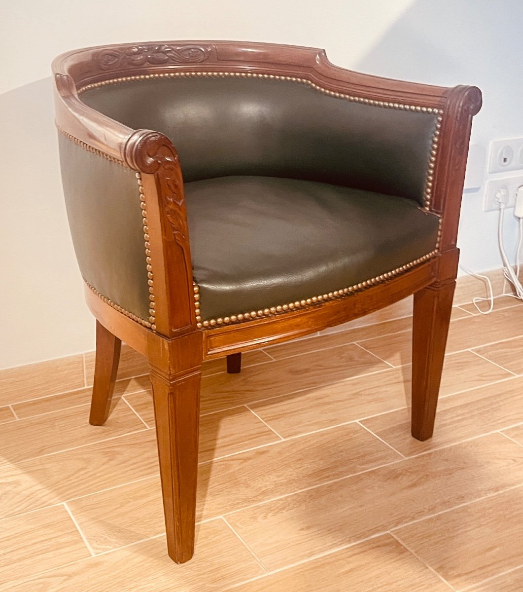 Large Office Chair, Leather Seat, 19th Century 