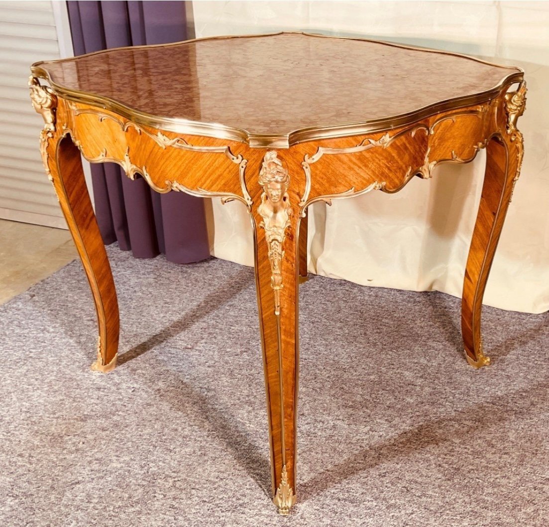 Marquetry And Gilt Bronze Gueridon, 19th Century -photo-1