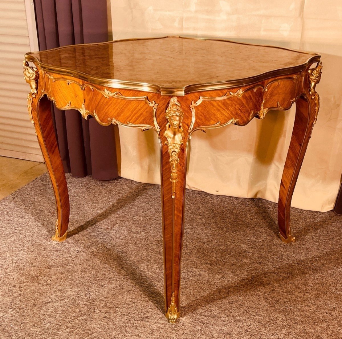 Marquetry And Gilt Bronze Gueridon, 19th Century -photo-6