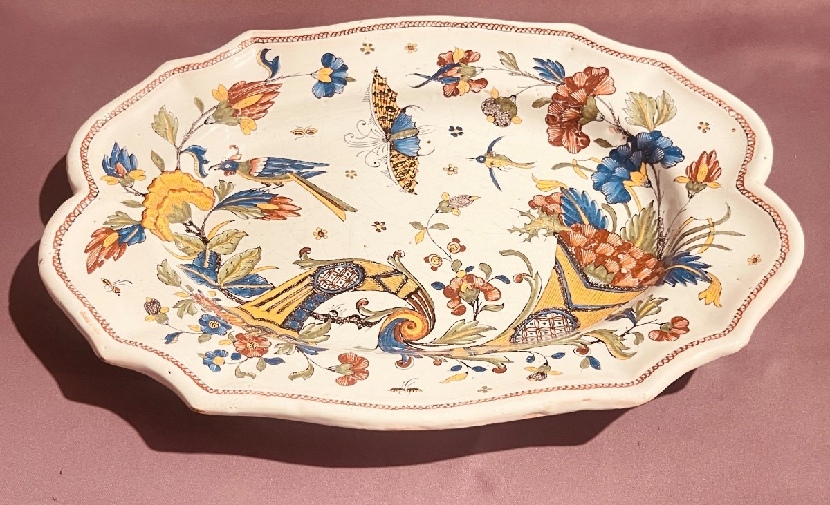 Plat Oblong En Faïence Polychrome , Rouen Ou Sinceny , 18eme 