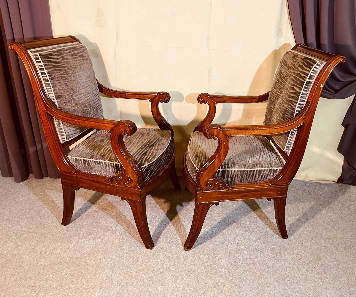 Pair Of Armchairs Stamped Marcus, Circa 1830 -photo-1