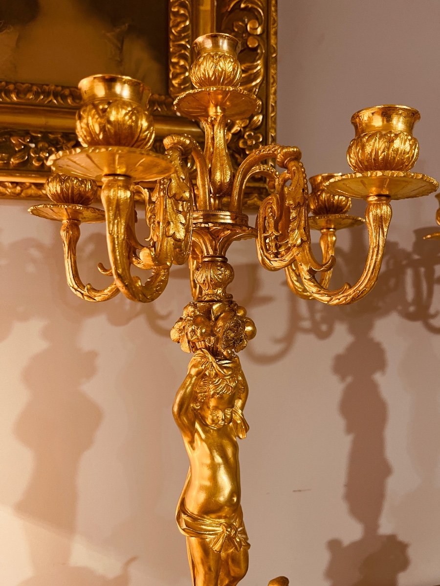 Pair Of Bronze Candelabra With Putti, 19th Century-photo-2