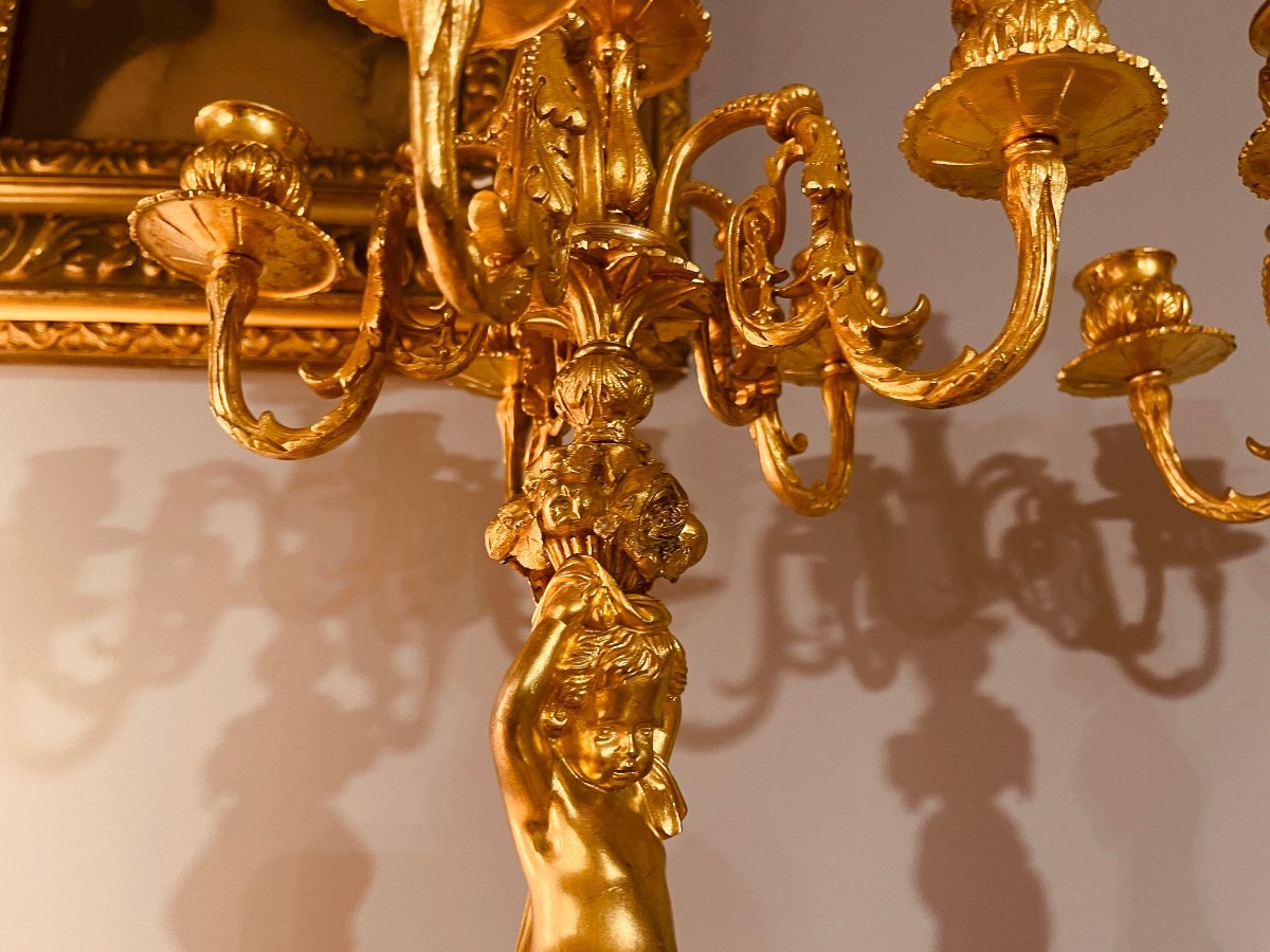 Pair Of Bronze Candelabra With Putti, 19th Century-photo-3