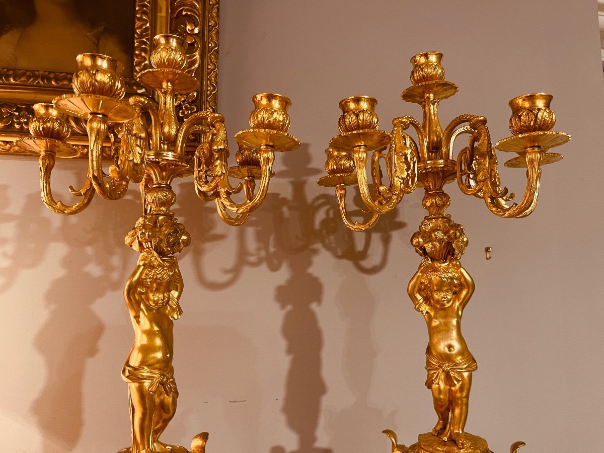 Pair Of Bronze Candelabra With Putti, 19th Century-photo-2