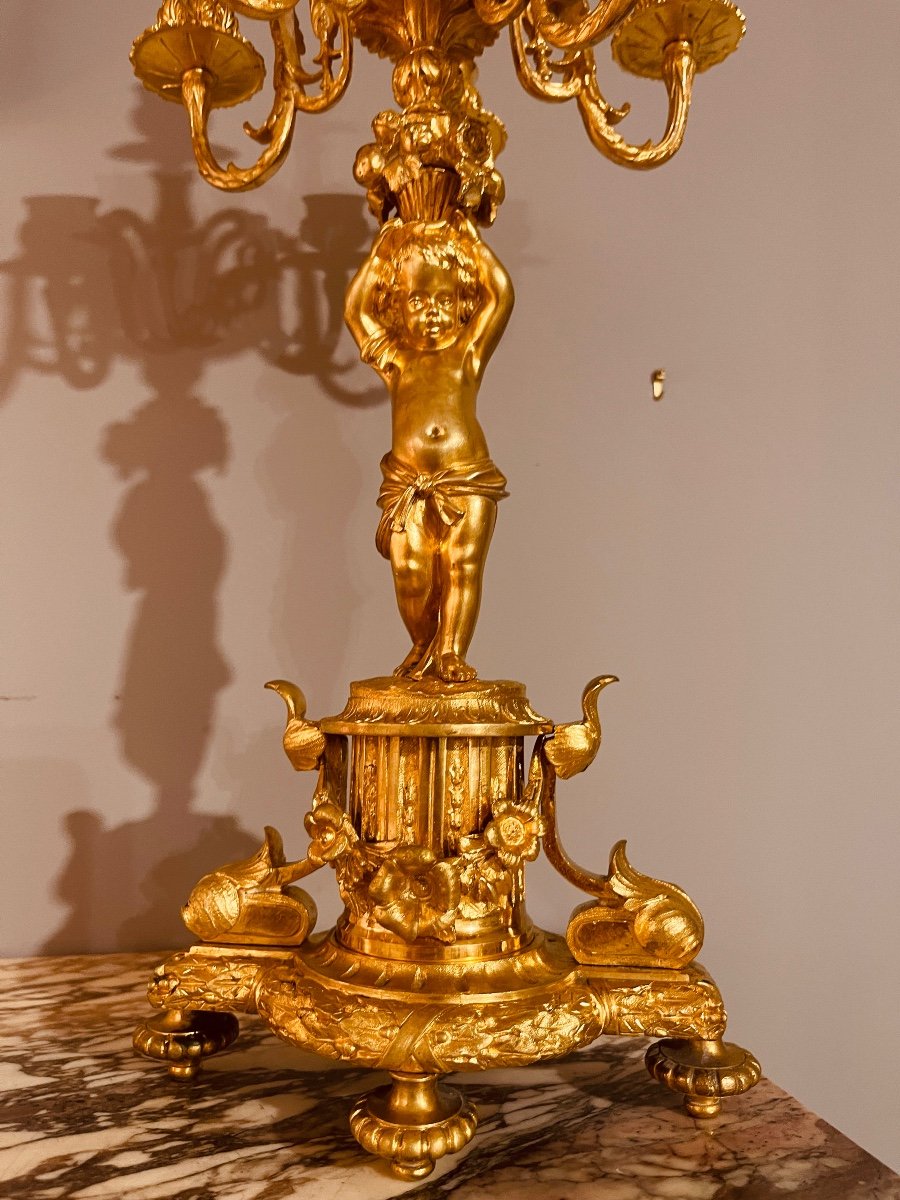 Pair Of Bronze Candelabra With Putti, 19th Century-photo-4