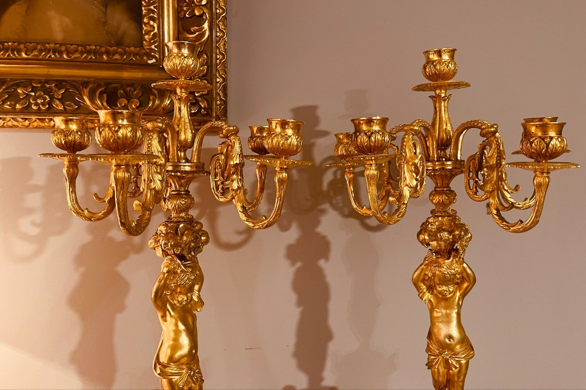 Pair Of Bronze Candelabra With Putti, 19th Century-photo-8