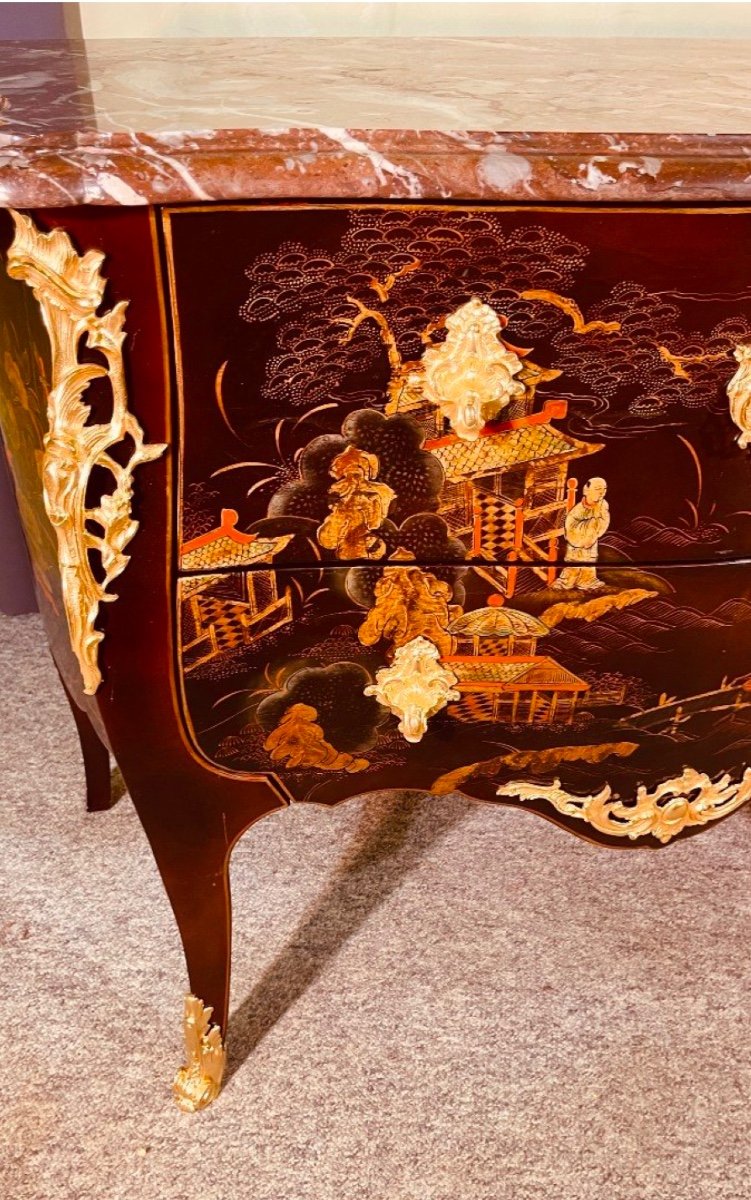 Commode Louis XV En Laque De Chine , XIXeme -photo-2