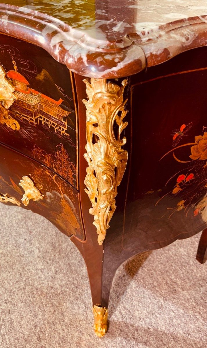 Commode Louis XV En Laque De Chine , XIXeme -photo-3